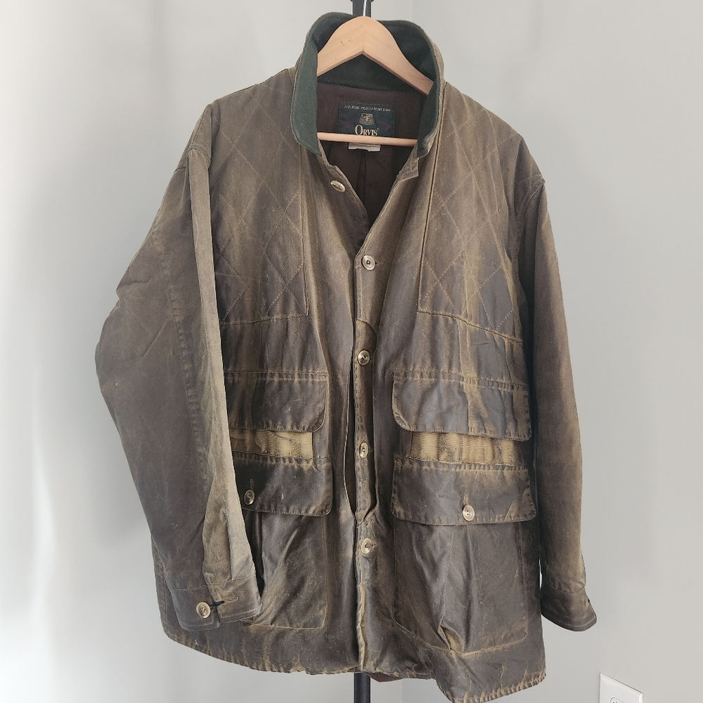 Vintage Orvis Men's Waxed Oil Cloth Hunting Jacket Brown Sz XL